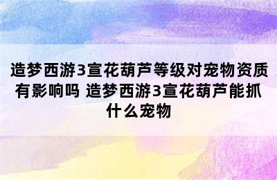 造梦西游3宣花葫芦等级对宠物资质有影响吗 造梦西游3宣花葫芦能抓什么宠物